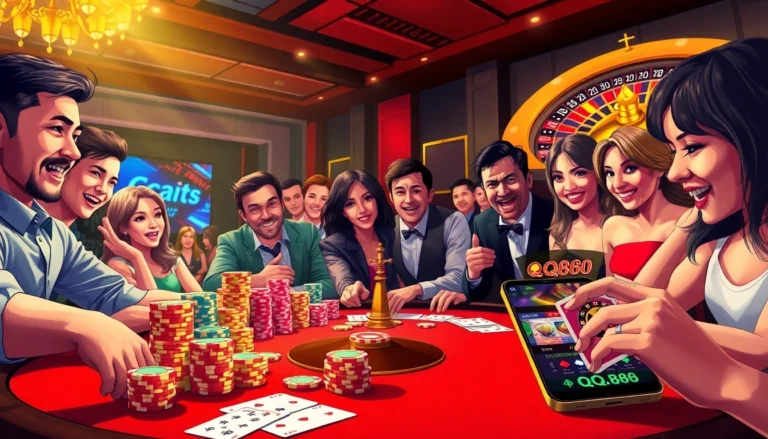 Experience the thrill of casino gaming with qq888 featuring poker tables, roulette wheels, and engaged players.