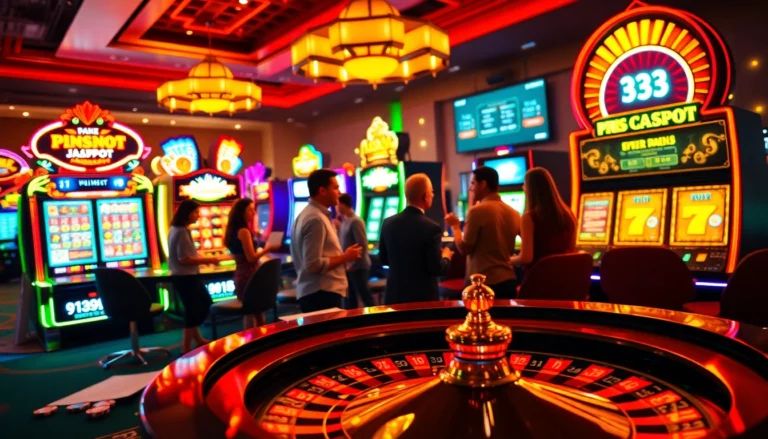 Players enjoy a thrilling moment at the Ph33 online casino, with engaging slot machines and a lively roulette wheel.